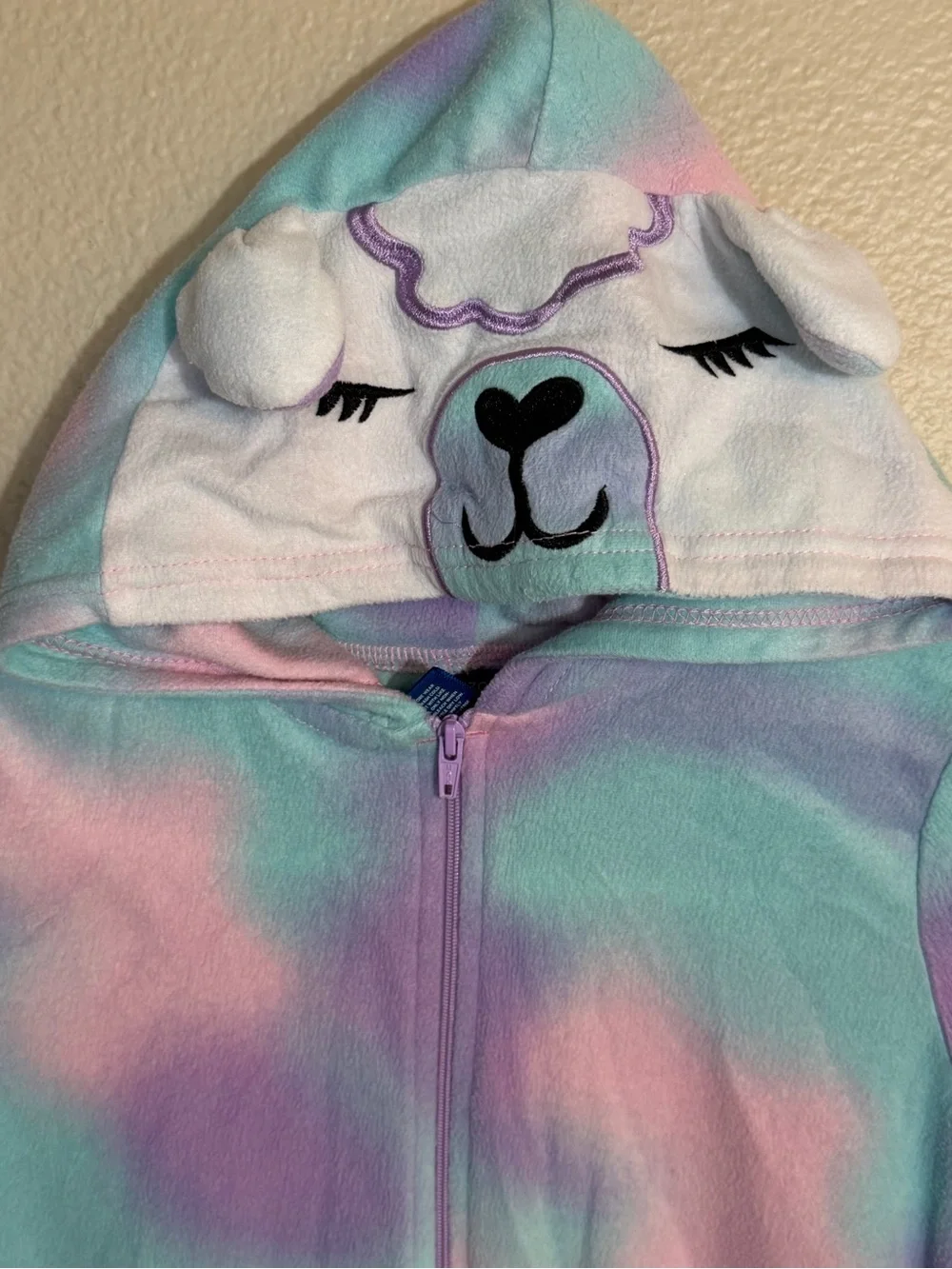 💕Bundle 3 for $20 Kids Pastel Tie-Dye Hooded One-Piece Pajamas Llama
